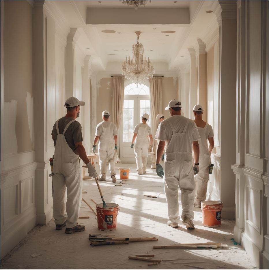 Professional Painters decorating a grand hallway in a stately house